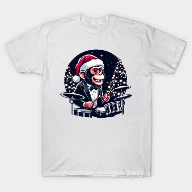 Drummer Monkey Christmas T-Shirt by Graceful Designs